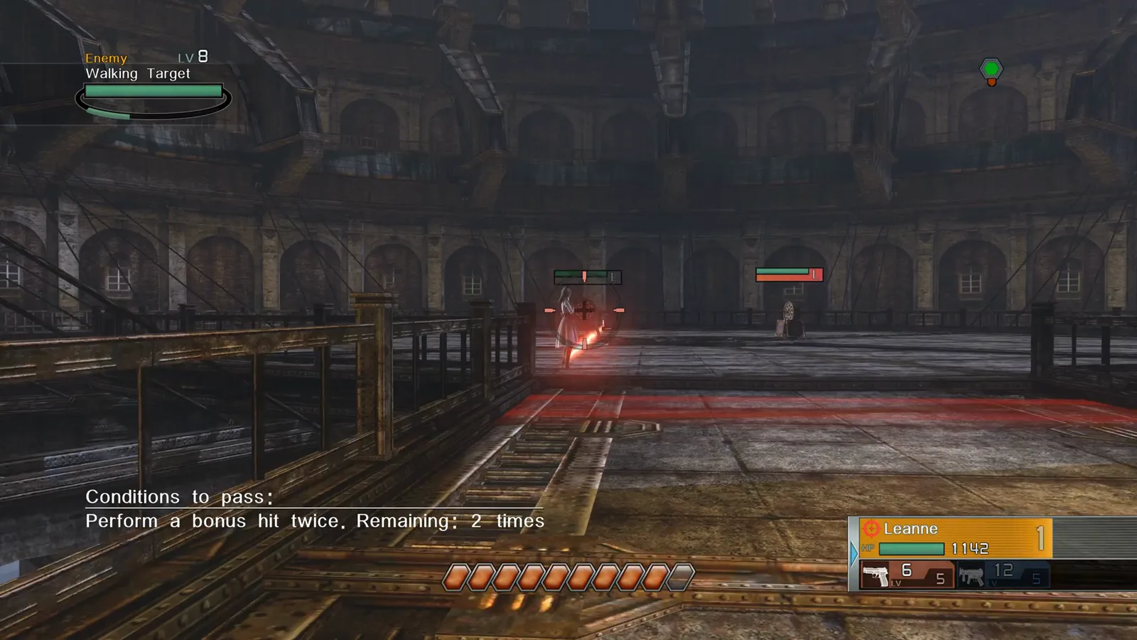 Bonus-hit tutorial showing one Resonance Point and a nearly full orange Hero Gauge during arena training