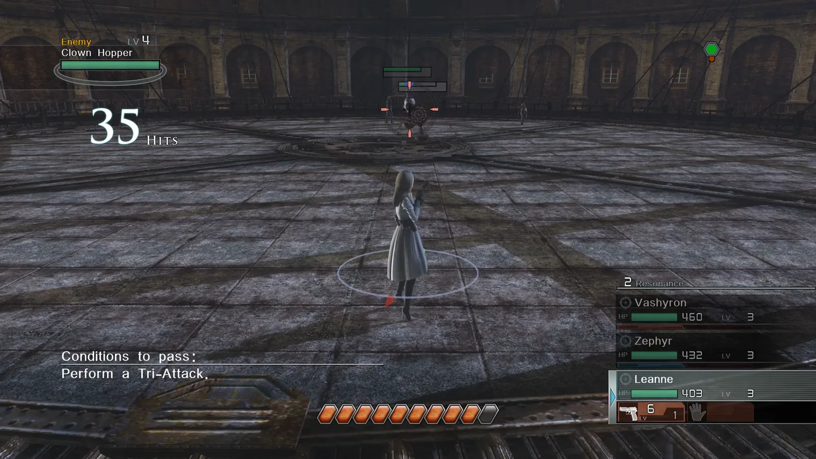 Tutorial panel listing separate handgun machine gun and thrown weapon XP tracks in Resonance of Fate Enhanced Remaster